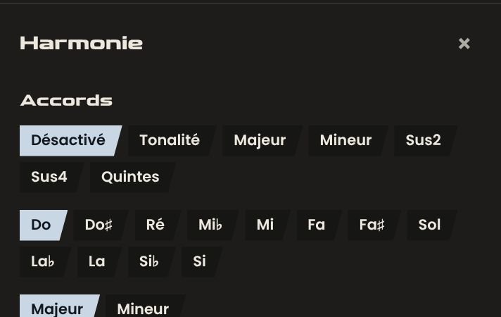Le réglage des accords à quatre voix dans l'onglet Harmonie de Nuée