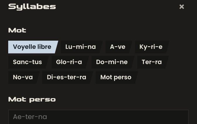 Le choix des mots chantés dans l'onglet Syllabes de Nuée