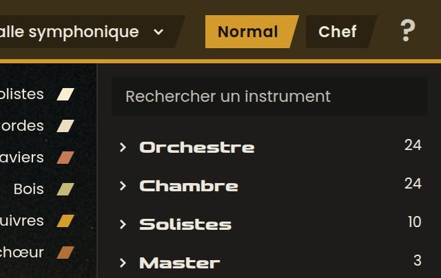 Boutons Normal et Chef dans la barre du haut de Philharmonia.