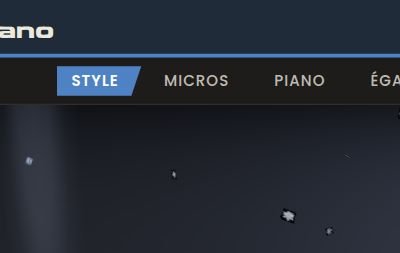 Onglets de SymphoniquePiano : Style sélectionné, puis Micros, Piano et Égaliseur