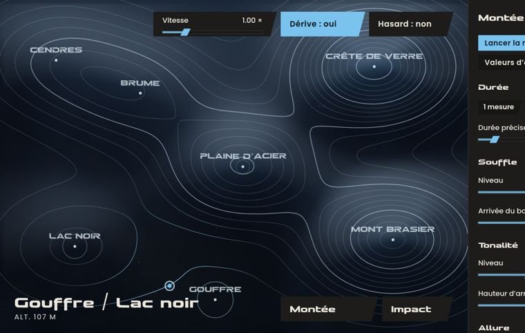 La carte des reliefs de Relief, avec les lieux et le point qui choisit le timbre